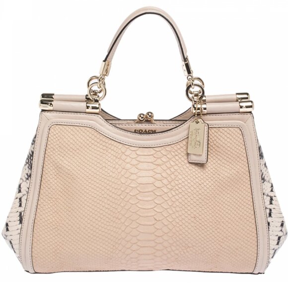 Coach Handbags - Coach Coach Blush Pink Python Embossed Leather Madison Pinnacle Carrie Tote